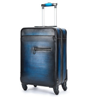 Valise de voyage d'affaires Maluote en cuir véritable première couche, 20 pouces, avec fermeture éclair et poignée télescopique, design rétro