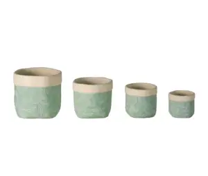 Creative handcrafted spring leaves pattern green color irregular shape cement plant flowers pots indoor deco