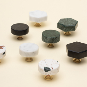 Natural <strong>Brass</strong> Drawer Pull Handle <strong>Knob</strong> Bedroom Furniture Kitchen Cabinets Tray Boxes Marble White Green Stone Terrazzo Finish - Product Image 1