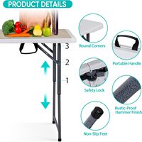 Table pliante en plastique de 4 pieds, réglable en hauteur, portable, pour l'intérieur/l'extérieur, robuste, pour jeux, puzzles, travaux manuels, pique-nique, camping