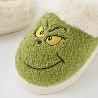 Chaussons d'intérieur doux en polaire de Noël pour femmes, mignons, brodés de dessins animés, pantoufles d'hiver en peluche, fournitures de fête