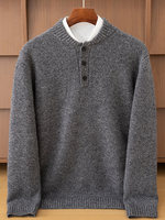 Pull en cachemire pur à col roulé mi-haut pour homme, avec boutons, coupe ample, tricoté