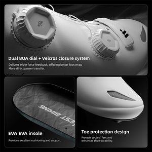 WEST BIKING chaussures de cyclisme professionnelles <span class=keywords><strong>semelle</strong></span> en Fiber de carbone laçage à double cadrans léger respirant course de vélo de route chaussures sans pince - Product Image 6