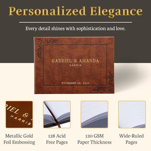 Couverture en cuir Vintage de luxe gravure blanche et or A4 B5 <span class=keywords><strong>livre</strong></span> d'or d'anniversaire cartonné planificateurs de mariage Pages lignées - Product Image 4