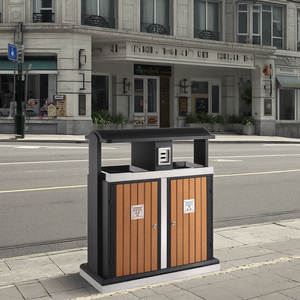 WPC Plastic Wood Outdoor Recycling <strong>Bin</strong> with Ashtray - <strong>Double</strong> <strong>Compartment</strong> Recycle <strong>Bin</strong> and Garbage Can for Hotels Parks Resorts - Product Image 5