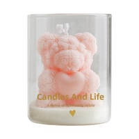 Bougie en tasse en forme d'ours rose, aromathérapie transfrontalière, cadeaux de mariage, bougie décorative artisanale en cire de soja parfumée à la rose velours
