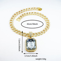 PD3079 Collier avec grand pendentif en pierre et collier carré coloré tendance, chaîne cubaine Hip-Hop pour homme entièrement sertie de diamants, 18 pouces