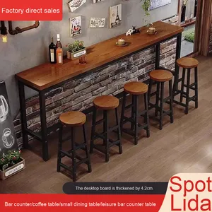 Conjunto de <span class=keywords><strong>Mesa</strong></span> y Sillas de <span class=keywords><strong>Bar</strong></span> de Madera Maciza Moderna Personalizable, Barra <span class=keywords><strong>Alta</strong></span> Larga y Estrecha Simple para Hogar, Hotel, Sala de Estar, Comedor, Montada en la Pared - Product Image 2