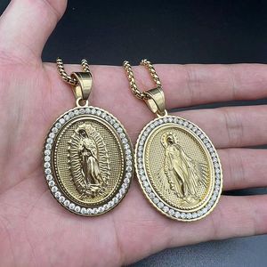 yunnique Hip Hop Religious Pendant Necklace Stainless Steel Gold Plated Zircon Inlay Oval Charm For Men Women Gift Jewelry - Product Image 5