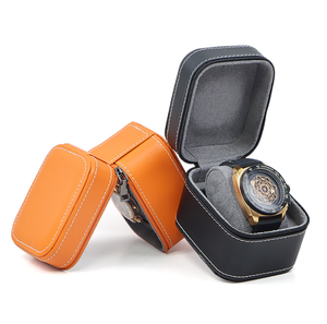 Estuche de Almacenamiento para Relojes de Alta Gama con Base Rígida de Tela de Cuero Sintético, Cierre Magnético, Opciones en Negro/Naranja, Diseño Impreso en Cuatro Colores - Product Image 1