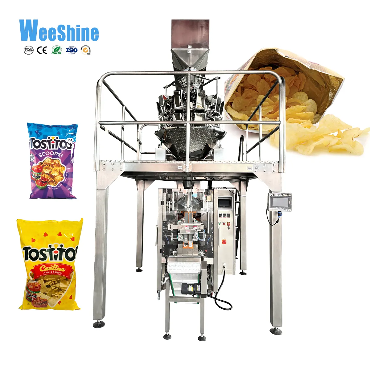 Automatische Maschine zur Befüllung von Nussbeuteln in Beutel mit Mandeln zum Puffen von Snacks Lebensmittelmaschine Kartoffelchips Bananenchips Beutel-Verpackungsmaschine