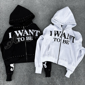 เสื้อฮู้ดซิปผ้าฝ้าย 100% พิมพ์ลายดิจิตอล ป้องกันรอยยับ สไตล์สตรีทแวร์ พร้อมโลโก้สั่งทำพิเศษ ตกแต่งด้วยคริสตัล ซิปแบบโอเวอร์ไซส์ สำหรับฤดูใบไม้ร่วง - Product Image 1