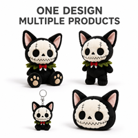 Peluche personnalisée chat crâne d'Halloween, fabrication directe usine OEM ODM, fabricant d'animaux en peluche, vente en gros, MOQ, peluche amusante