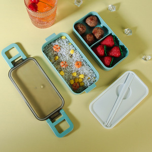 Cross Border Wheat Straw Student Lunch Box Japanese Style Compartmentalized Bento Double Layer <b>Plastic</b> With Logo Printing - Product Image 2