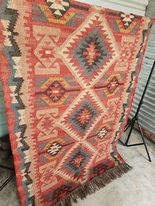 Tribal Geometrischer Handgefertigter Moderner Kelim-Teppich Boho Farmhaus Läufer Teppich Rustikaler Fleckenresistenter Rutschfester Bodenbelag Flur-Dekoration - Product Image 6