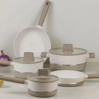 Nouvel ensemble de batterie de cuisine en aluminium pressé à induction antiadhésif, comprenant une casserole, une poêle et une casserole à sauce, avec couvercle en verre plat, en stock, certifié LFGB FDA