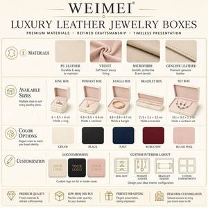 กล่องใส่เครื่องประดับแบบวงแหวน WEIMEI สั่งทำโลโก้ได้ ขายส่ง กล่องหนัง PU หรูหรา สีชมพู ด้านในเป็นสี่เหลี่ยมมุมโค้งมน - Product Image 5