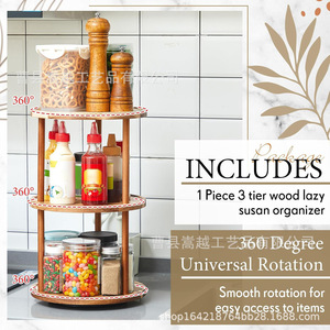Wooden Lazy Susan Organizer 3 Tier <b>Rotating</b> Kitchen Storage <b>Rack</b> For Condiments Snacks <b>Spices</b> Countertop Display - Product Image 1