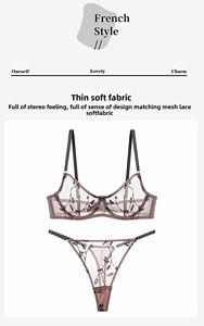 Set Reggiseno e Perizoma in Pizzo Ricamato Stile Francese, Coppe Piccole Push-up, Trasparente con Spalline Regolabili, Taglie 32-38, 3 Colori - Product Image 2
