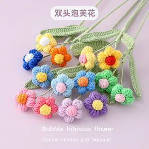 Flores de crochê tecido à mão, flor de malha de flores de crochê buquê de casamento decoração