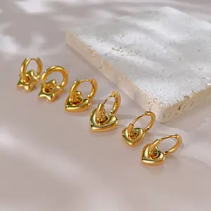 Perhiasan baja tahan karat oem kualitas tinggi desain baru anting-anting berlapis emas 18k Pentagram hati sederhana grosir perhiasan baja tahan karat