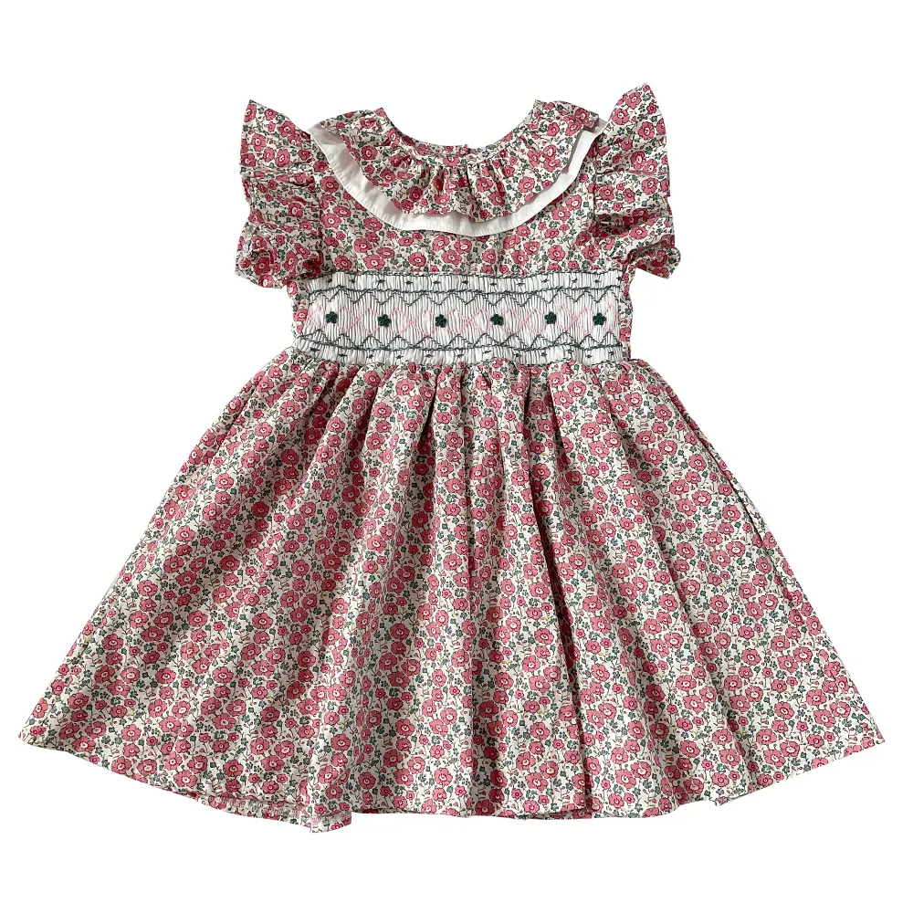 New design summer short sleeve flower printing exquisite toddler girls casual sweet ruffle dresses