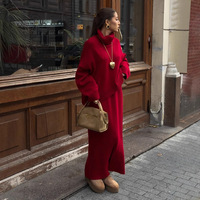 Ensemble jupe et pull col roulé pour femme, style européen et américain, automne, minimaliste, anti-plis, coupe ample, tricoté