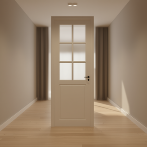 Porte de grange pré-assemblée en bois massif à 6 panneaux avec verre, style intérieur français - Product Image 2