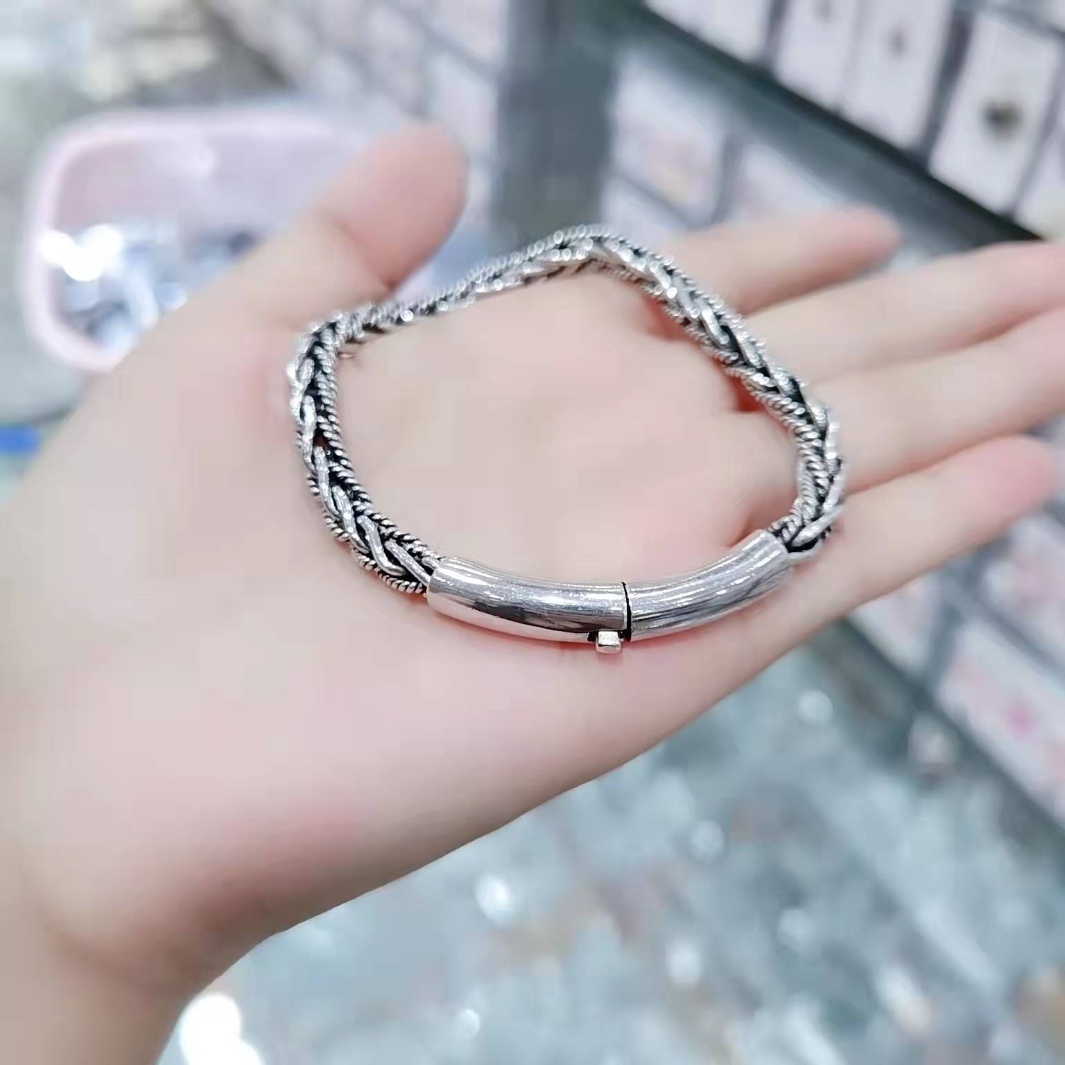 Thailand Silver Jewelry S925 Twisted Rope Hand Chain Bracelet for Boy Men