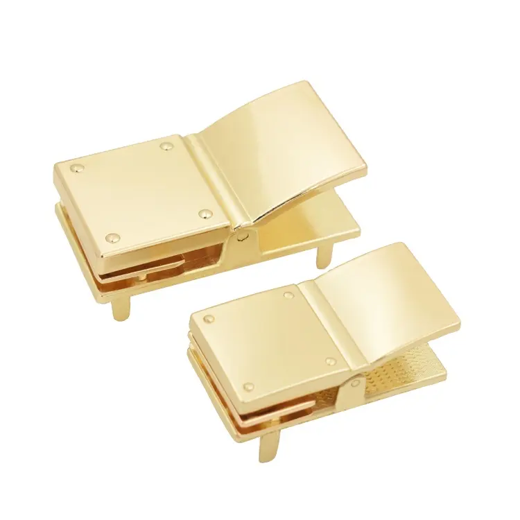 Personnalisé lumière d'or carré poussoir en métal serrure sac de verrouillage clip