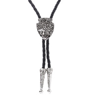 Collier en cuir avec tête de taureau réglable, couleur unie, style rétro, chemise, chaîne