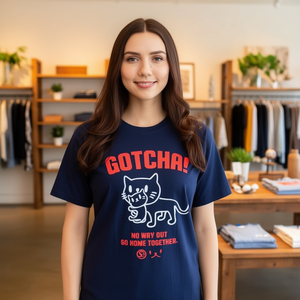 T-Shirt Unisex a Maniche Corte con Stampa Gatto GOTCHA Blu Navy Abbigliamento Promozionale - Product Image 3