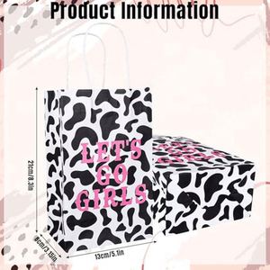 Sac en papier kraft à motif vache avec poignée, sacs cadeaux Let's Go Girls, sacs décoratifs pour fête cowgirl - Product Image 2