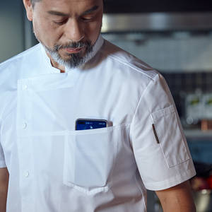 Unisex Classic Ober Hotel <span class=keywords><strong>Chef</strong></span> Jack Professionele Custom Logo Effen Kleur Restaurant & Bar Uniformen Ademende Keuken Jas - Product Image 5