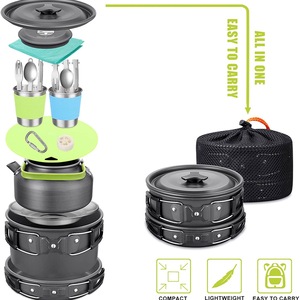 Hikeon <strong>Camping</strong> Cookware Set <strong>Kettle</strong> Cutlery Lightweight Hard Anodized 2-3 Person Outdoor Kitchen Stainless Steel Cover Gas Cooker - Product Image 3