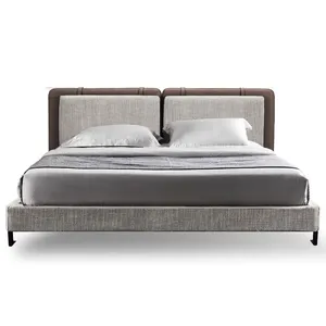 Modern Furniture Luxury Bedroom Sets Hotel King Size Double Single Solid Wood Upholstered Platform Bed Base Frame Slat Headboard