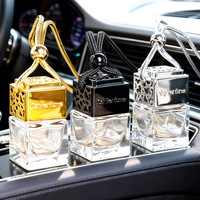 Flacon de parfum pour voiture en verre transparent carré de 8 ml, cube d'eau, or/argent/noir, pendentif carré creux pour voiture