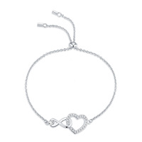 Bracelet chaîne cœur en moissanite certifiée VVS1 couleur D, ajustable, en argent 925, bijoux pour femmes pour la Saint-Valentin