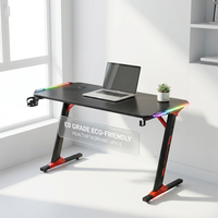 Bureau de jeu en bois noir AOR SY-C5 avec éclairage LED RGB intégré en acrylique et porte-gobelet, démontable