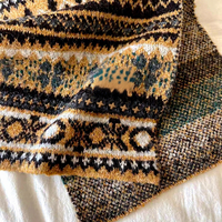 Écharpe longue en tricot jacquard à blocs de couleurs rétro, accessoire de mode chaud pour l'hiver, pour filles et femmes