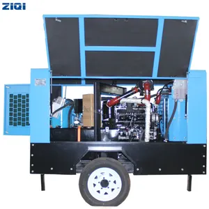 A tecnologia avançada 7bar 60kw duas rodas ar-refrigerando o compressor de ar diesel portátil do parafuso para projetar a indústria