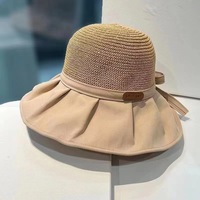 Sombrero de Paja de Ala Ancha para Mujer, Nuevo Modelo de Verano, Versátil, Portátil, con Lazo, Ideal para la Playa y Viajes, Venta al Por Mayor