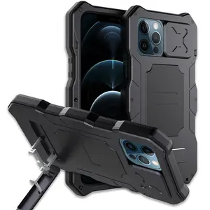 For iphone 14 13 12 Pro max / 14 Plus Metal Military Grade Full-Body Rugged Built-in Kickstand Slide Camera Protective Case