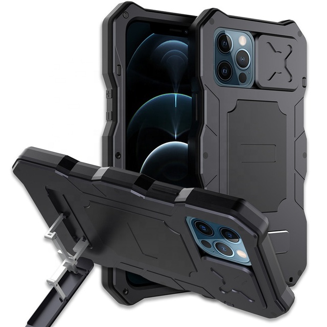 For iphone 14 13 12 Pro Max / 14 Plus Metal Grade Full-Body Rugged Built-in Kickstand Slide Camera Protective Case