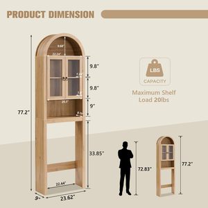 Gabinete de Baño SENYU de Madera Maciza con Parte Superior Arqueada, Estantes Ajustables y Puertas de Vidrio para Almacenamiento en el Baño - Product Image 3