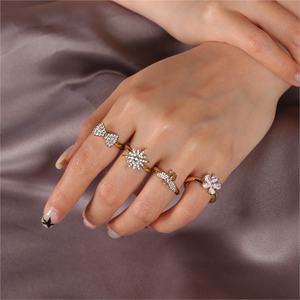 Bulk Wholesale Fashion Rings Women <b>Girl</b> Brass Copper 18K Gold Plated Lab Created Zircon Star Gemstone Trendy Daily Wear Jewelry - Product Image 3