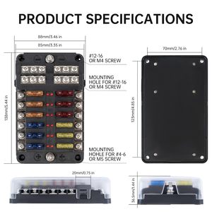 Boîtier de distribution d'alimentation robuste à 12 circuits étanche avec bus négatif sans indicateur LED pour voiture, bateau, camping-car, fourgonnette - Product Image 4