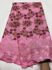 Tela de Algodón Tejido Multicolor para Vestido de Fiesta Africano con Encaje Voile, Bordado Floral Grande y Pedrería para Niñas - Product Image 5