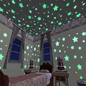 O355 3cm चमक में अंधेरे फ्लोरोसेंट बच्चे घर सजावट स्टिकर 100pcs/बहुत 3D चमकदार स्टार दीवार स्टीकर