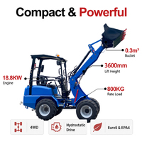 Mini-chargeuse sur pneus diesel de 0,8 tonne, 800 kg, hydrostatique, godet de 0,3 m3, CE Euro 5, machine pour ferme, jardin, construction, carrière